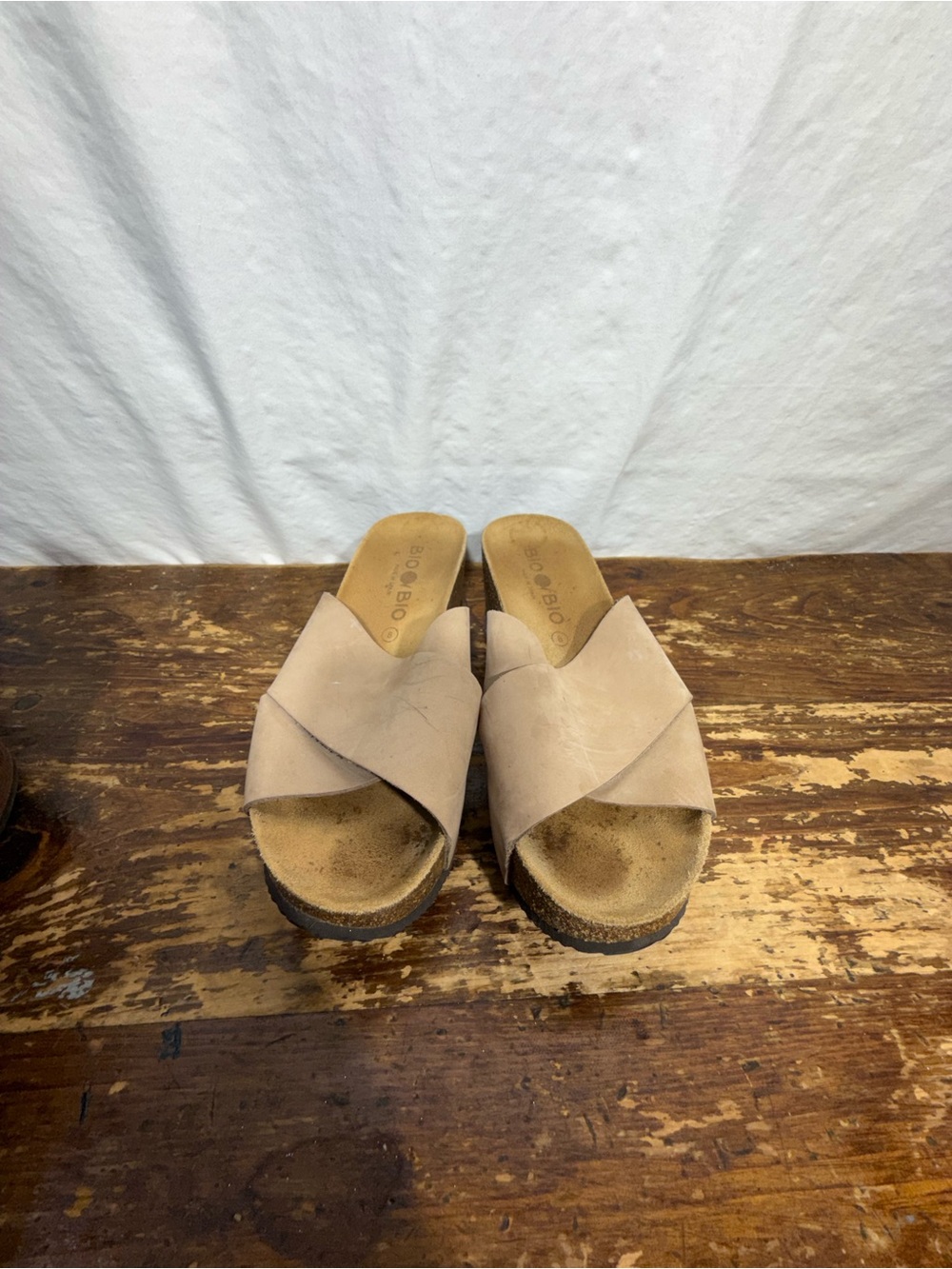 Bio Crisscross Neutral Tan Wedge Slides